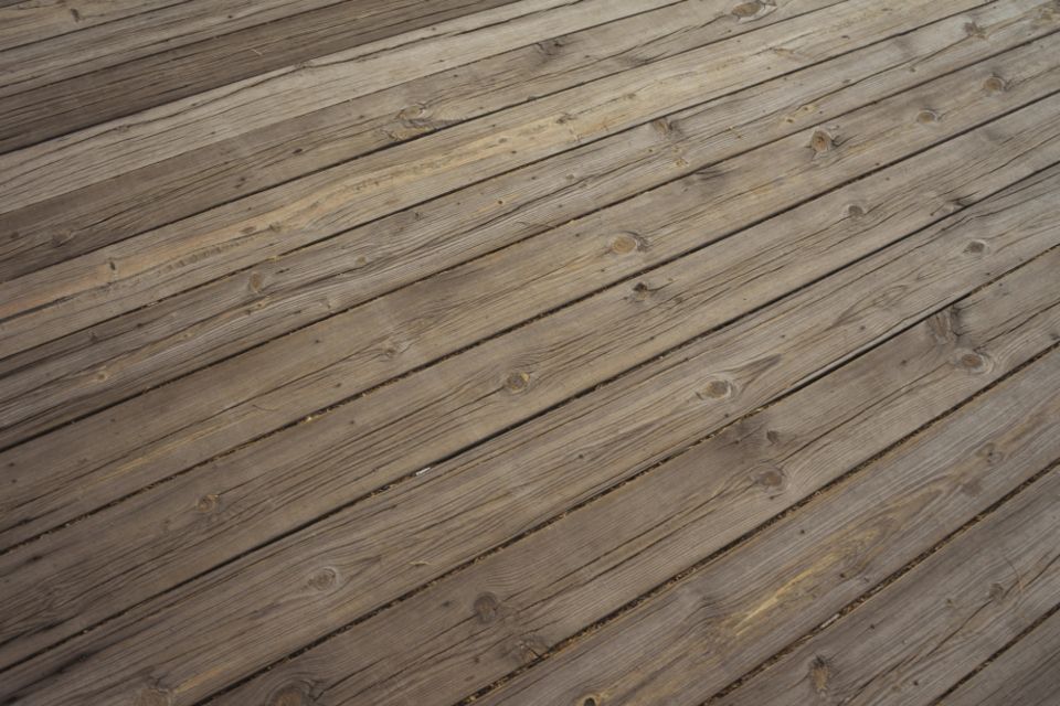 Wooden deck boards in warm light