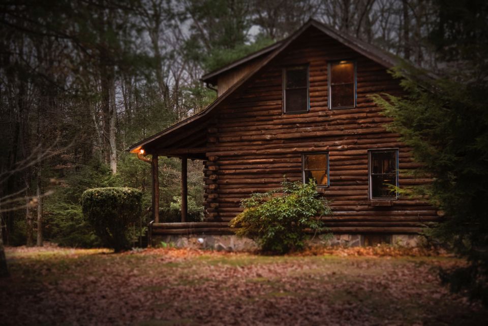 Log cabin home in the woods